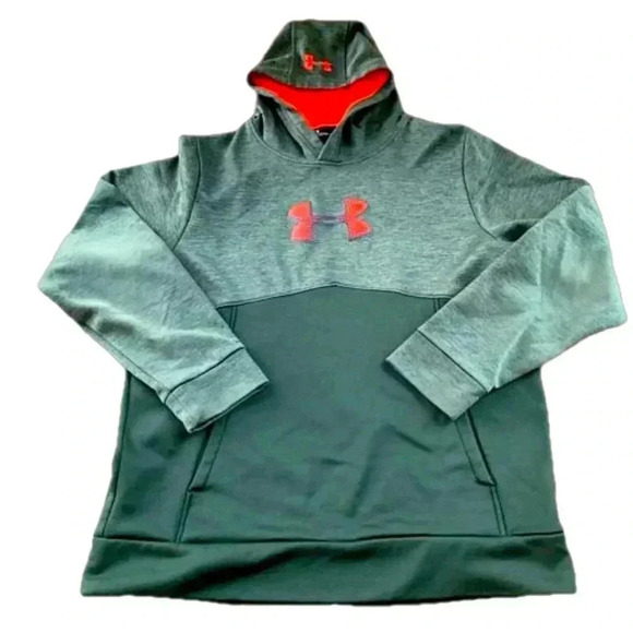 UNDER ARMOUR Men's Loose Fit Olive Green Hoodie With Orange Chest Logo Sz Md/M - Picture 4 of 11